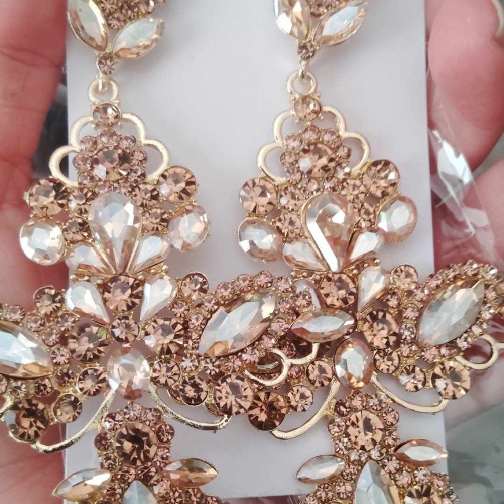 Gold Floral Crystal Earrings